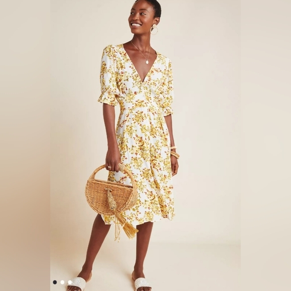 Faithfull the Brand Dresses & Skirts - Anthropologie Faithfull the Brand Rafa Yellow and Red Floral Crepe Midi Dress,XS